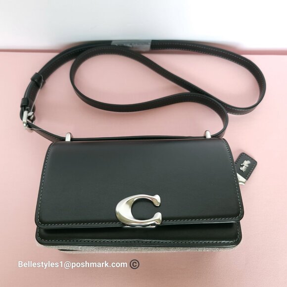 COACH Bandit Luxe Refined Smooth Calf Leather Small Crossbody Bag- Black color ⭐ - Picture 4 of 16